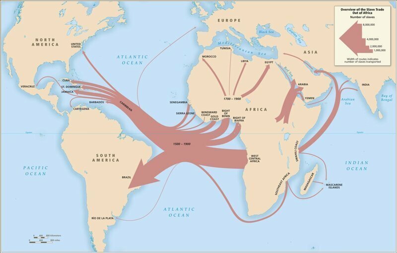 Трансатлантическая работорговля. Приблизительное число погибших — 15 млн.