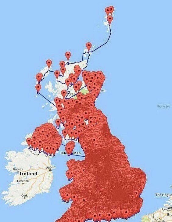 Карта всех пабов Великобритании
