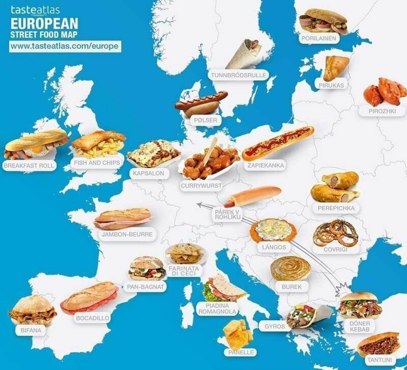 Карта национальной «уличной еды» стран Европы
