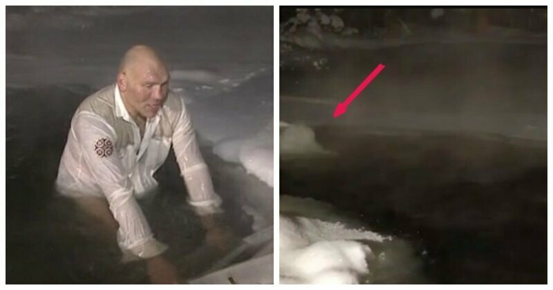Николай Валуев на Крещение окунулся в прорубь, но народ углядел в купели подогрев
