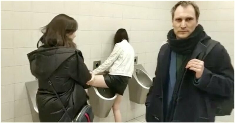 Справлявшая нужду в писсуар мужского туалета девушка вывела мужчину из себя
