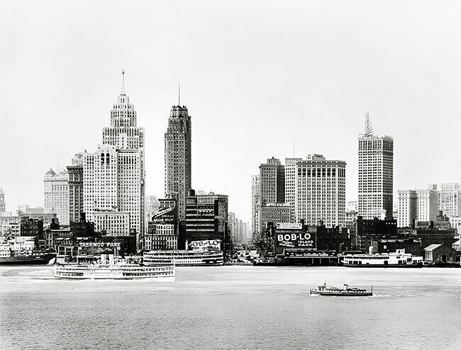Вид на озеро в Детройте, США, 1910-1930