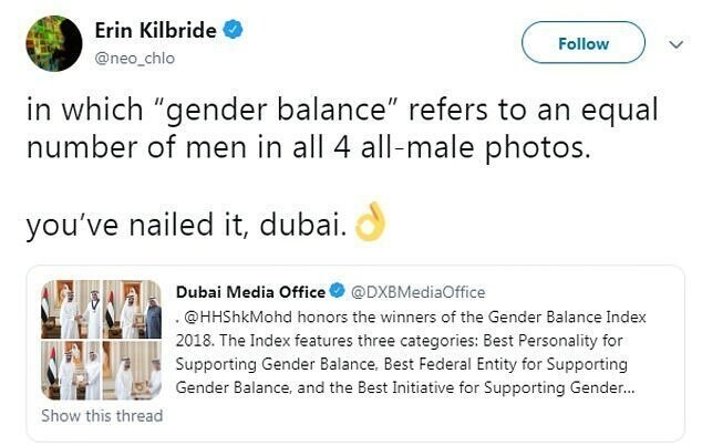 В ОАЭ награды за гендерное равенство вручили исключительно мужчинам