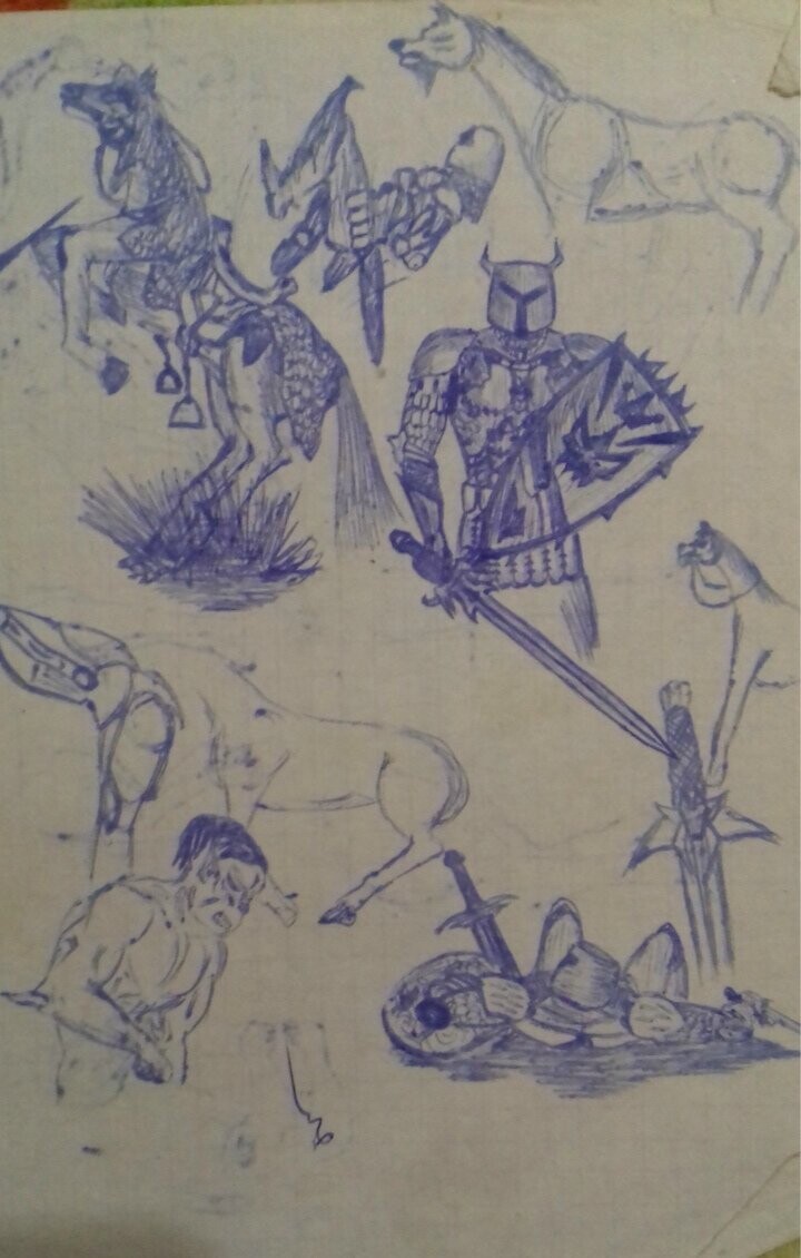 Рисунки школьника: Ручка, тетрадь, 90-е годы 