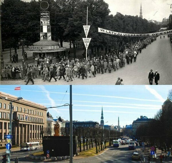 Шествия на праздник песни и инсталляция "Бои памятников". 1931 и 2014 год