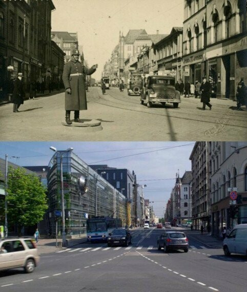 Перекресток улиц Бривибас и Элизабетес 1934 год и 2012 год