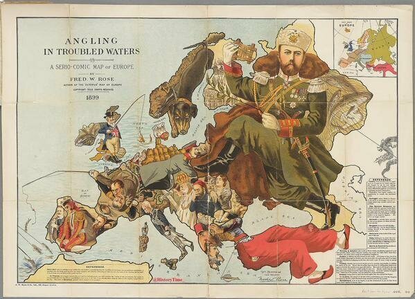 Юмористическая политическая карта Европы. Великобритания. 1899г.