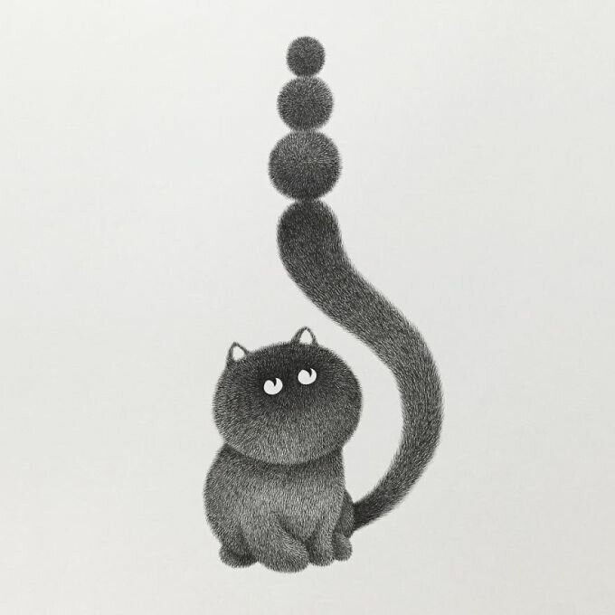 Милая пушистость: обаятельные котики, нарисованные гелевой ручкой