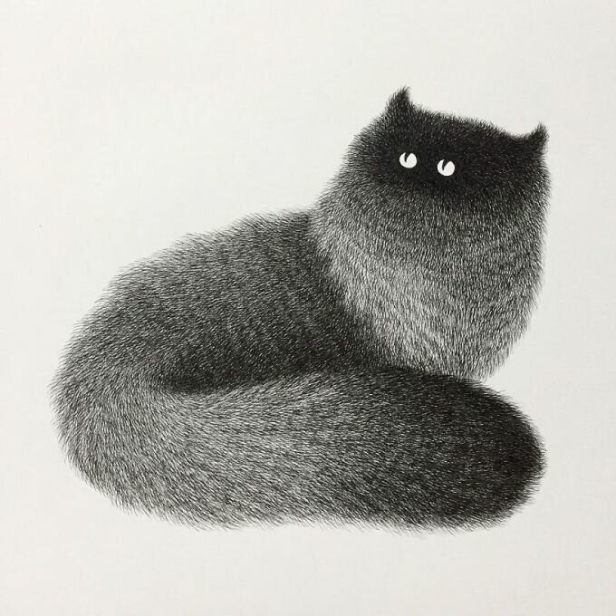 Милая пушистость: обаятельные котики, нарисованные гелевой ручкой