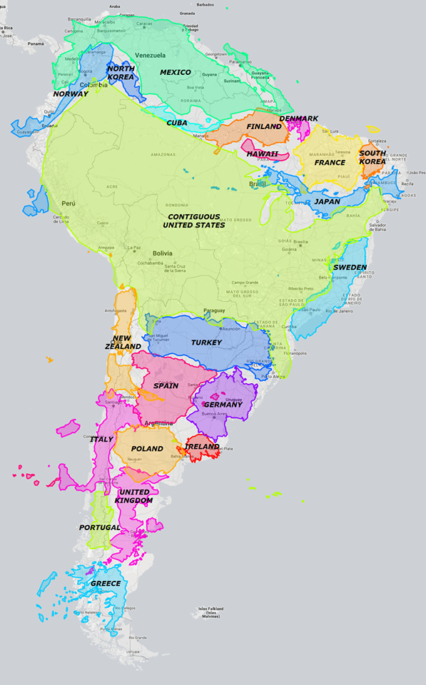 Наложение территорий других стран на Южную Америку