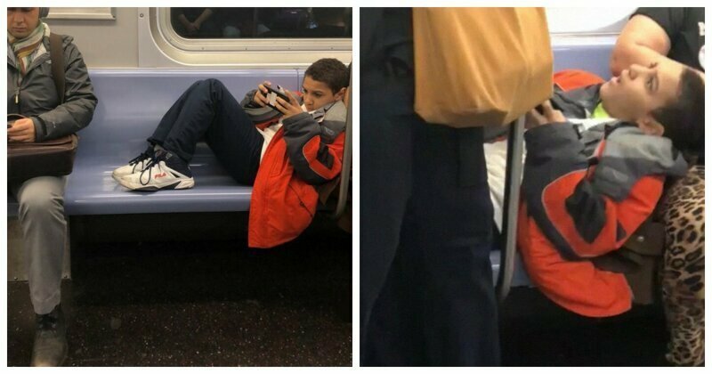 Пассажирка нью-йоркского метро поделилась кадрами того, как ребенок нахально занял несколько мест в вагоне