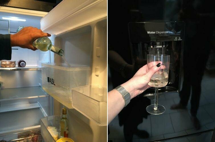 Холодное вино в любой момент, благодаря диспенсеру воды в холодильнике