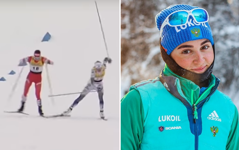 Российская лыжница ударила палкой конкурентку из Швеции (2 фото + 1 видео)