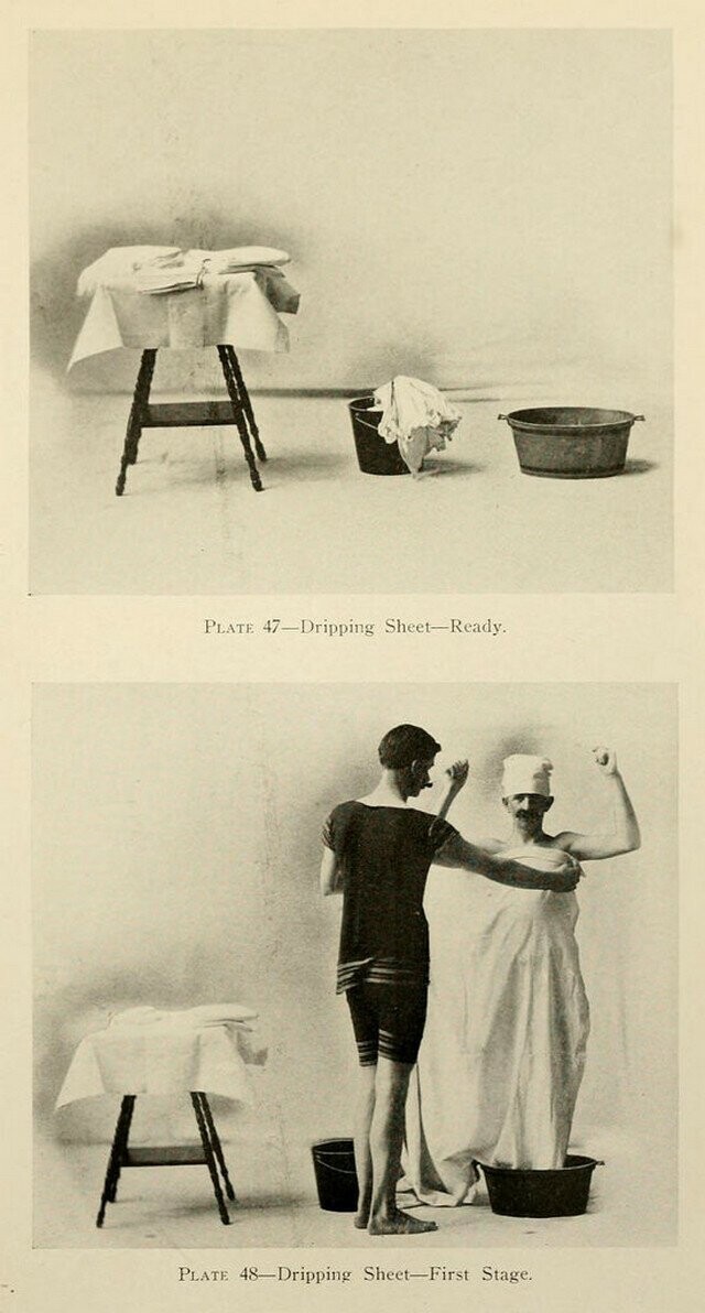 Душ, пар и клизма от паранойи и алкоголизма: иллюстрации из «Практической гидротерапии» 1909 года