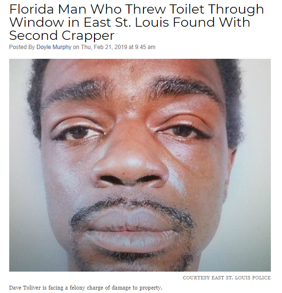 "Бросивший унитаз в окно в восточном Сент-Луисе найден со вторым унитазом"