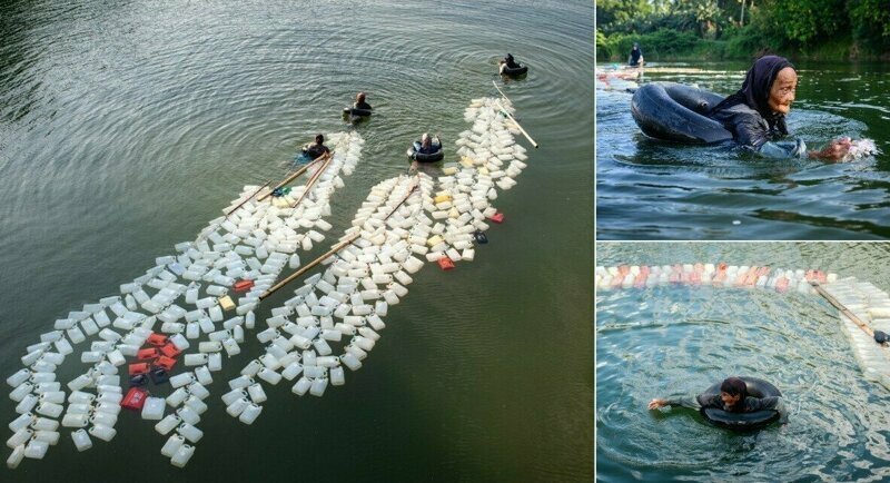 80-летние бабушки плавают по 3 км с 200 канистрами за спиной в поисках чистой воды