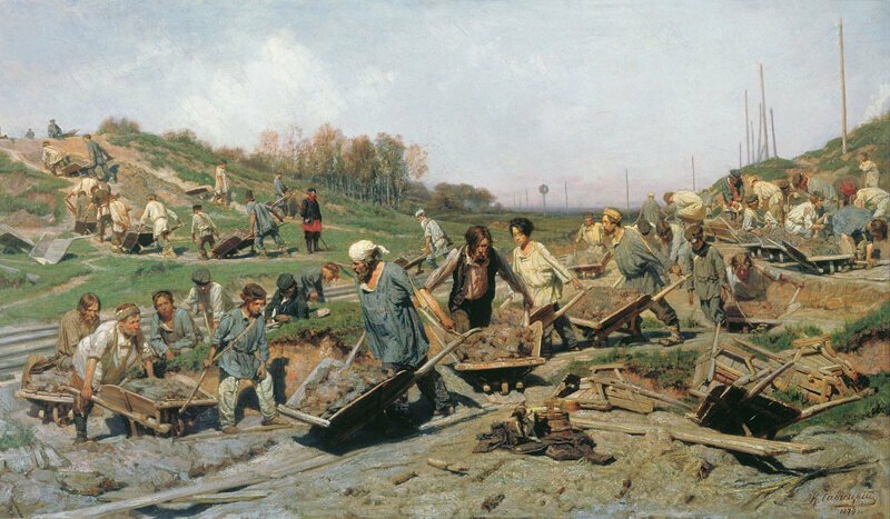 Савицкий. Ремонтные работы на железной дороге. 1874
