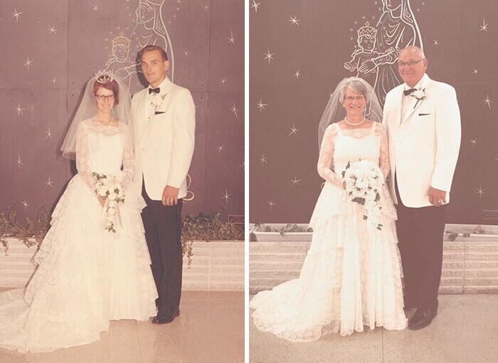 5. Уговорил родителей повторить их свадебное фото спустя 45 лет