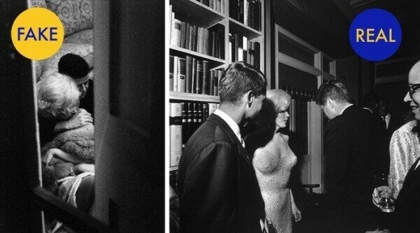 2. Действительно ли на фотографии, обнимающиеся Мерлин Монро и Джон Кеннеди? 