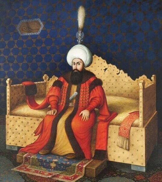 Cултан Мустафа IV на золотом троне. Конец XVIII века.
