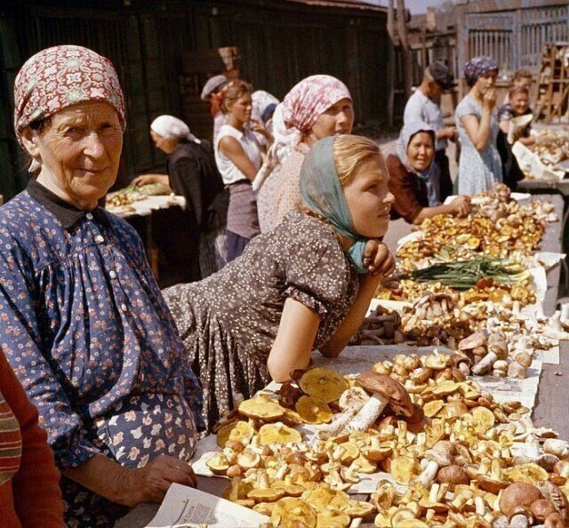 Продажа грибов на Даниловском рынке, Москва, 1959 г