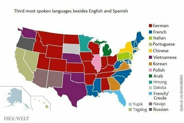 10. Третий по распространённости язык в каждом штате после английского и испанского