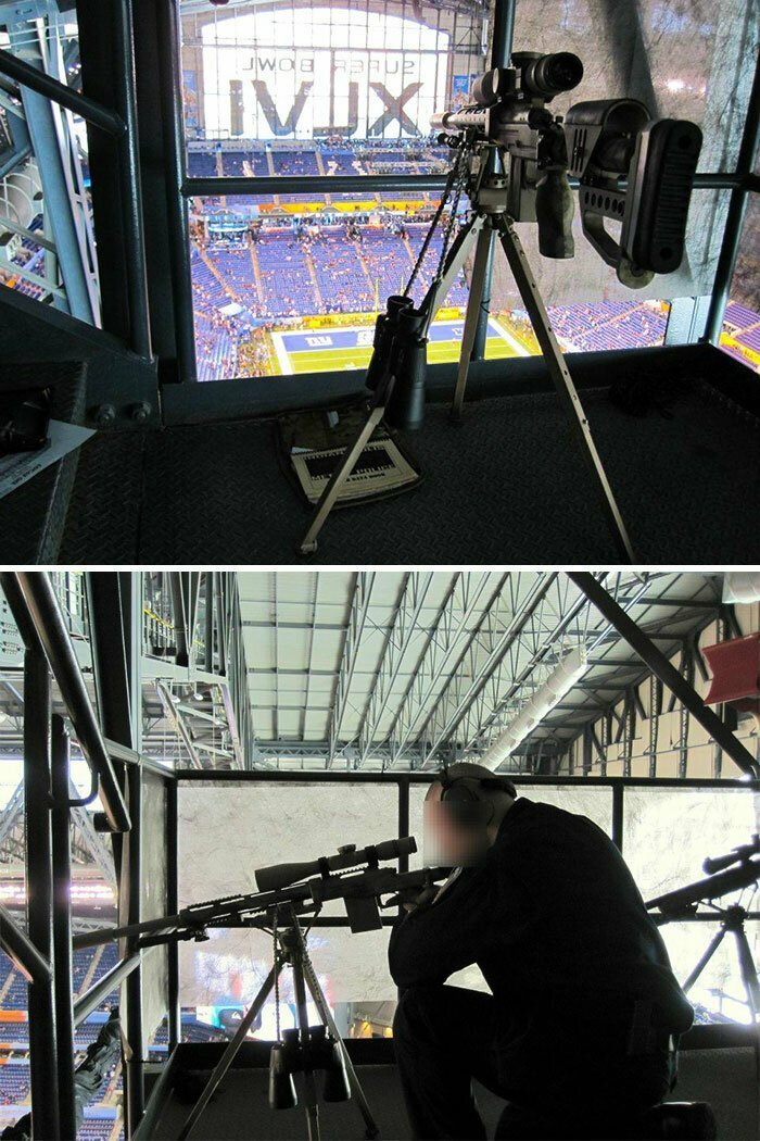 Позиции снайперов службы безопасности на стадионе во время крупных спортивных матчей и концертов