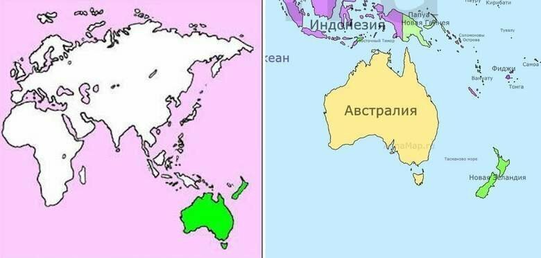 Где находится Новая Зеландия? На карте слева ошибочное представление. На карте справа - реальное