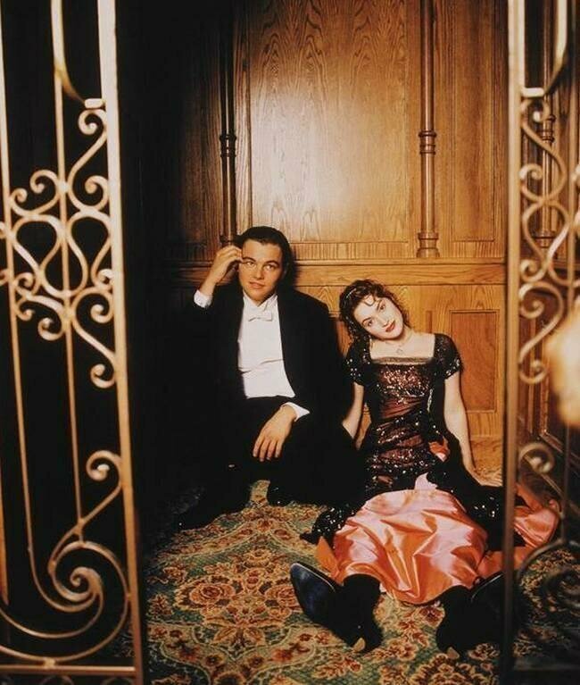 Леонардо ДиКаприо и Кейт Уинслет на съемках "Титаника", 1996 год 