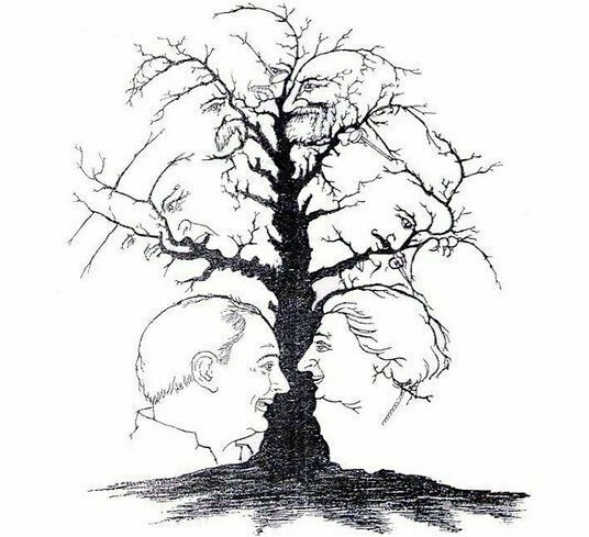 Сколько лиц спрятано у изображении дерева?