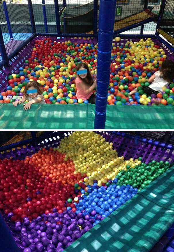 "Детям было так скучно, что они разобрали шарики в бассейне по цветам"