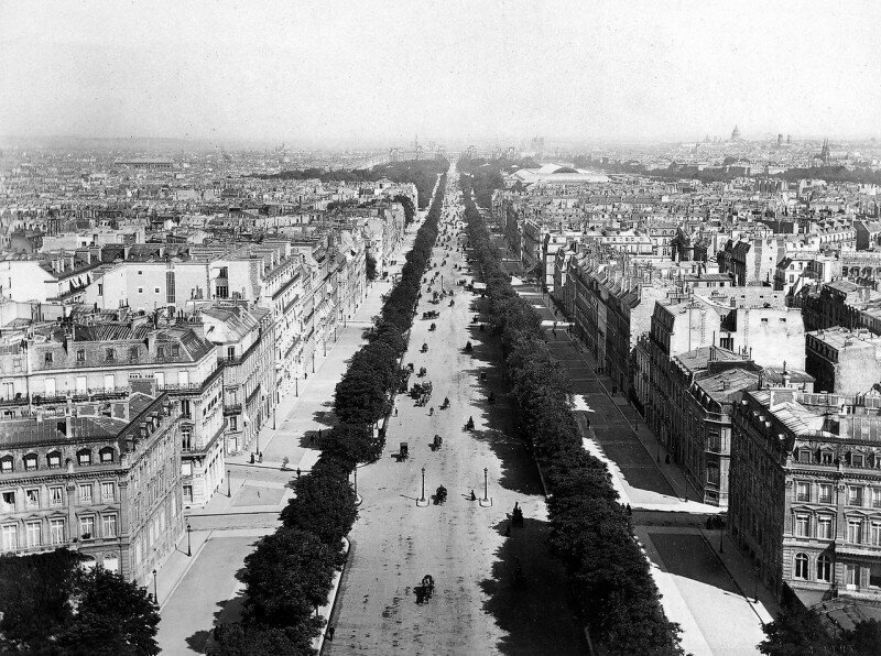 Вид на Елисейские поля. Париж. Французская империя. 1870 год.