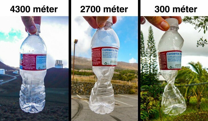 Деформация бутылки на разных высотах
