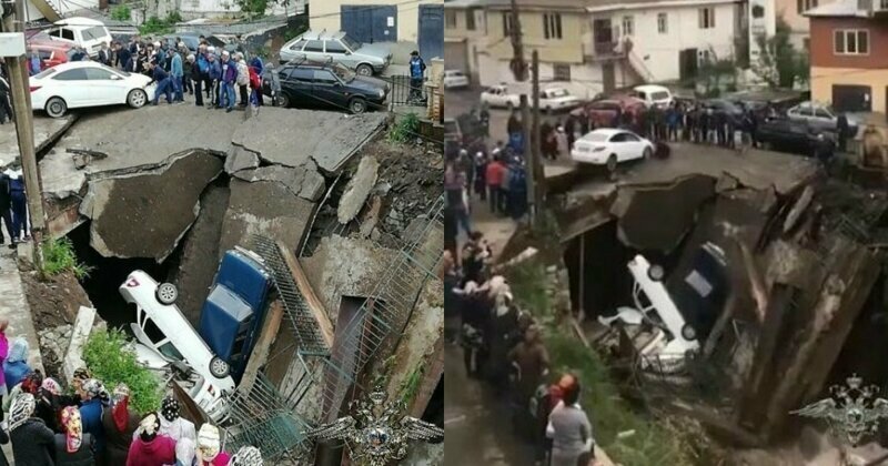 В Сети появилось видео рухнувшего вместе с машинами моста в Дагестане