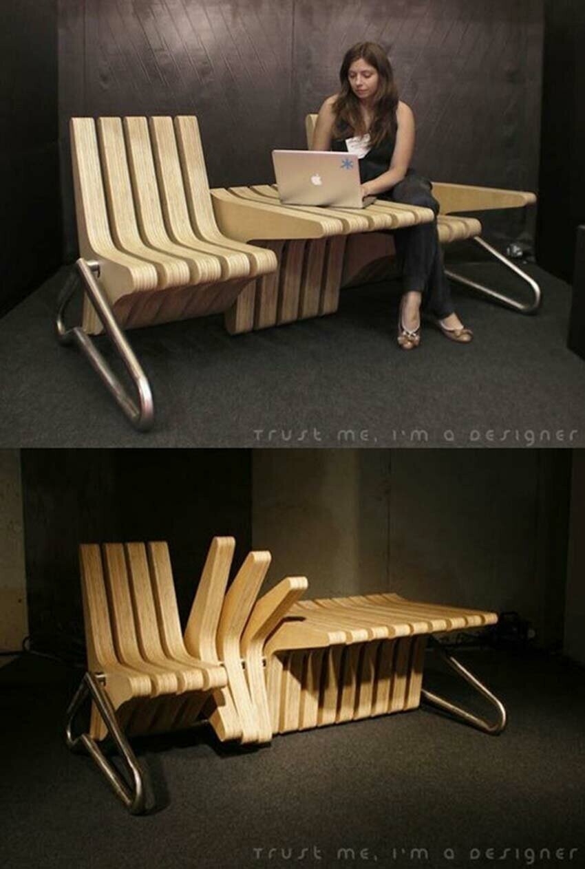 Гениальные идеи гениальных людей. Coffee Bench скамейка трансформер от Karolina Tylka. Интересная мебель. Необычная мебель. Необычные вещи.