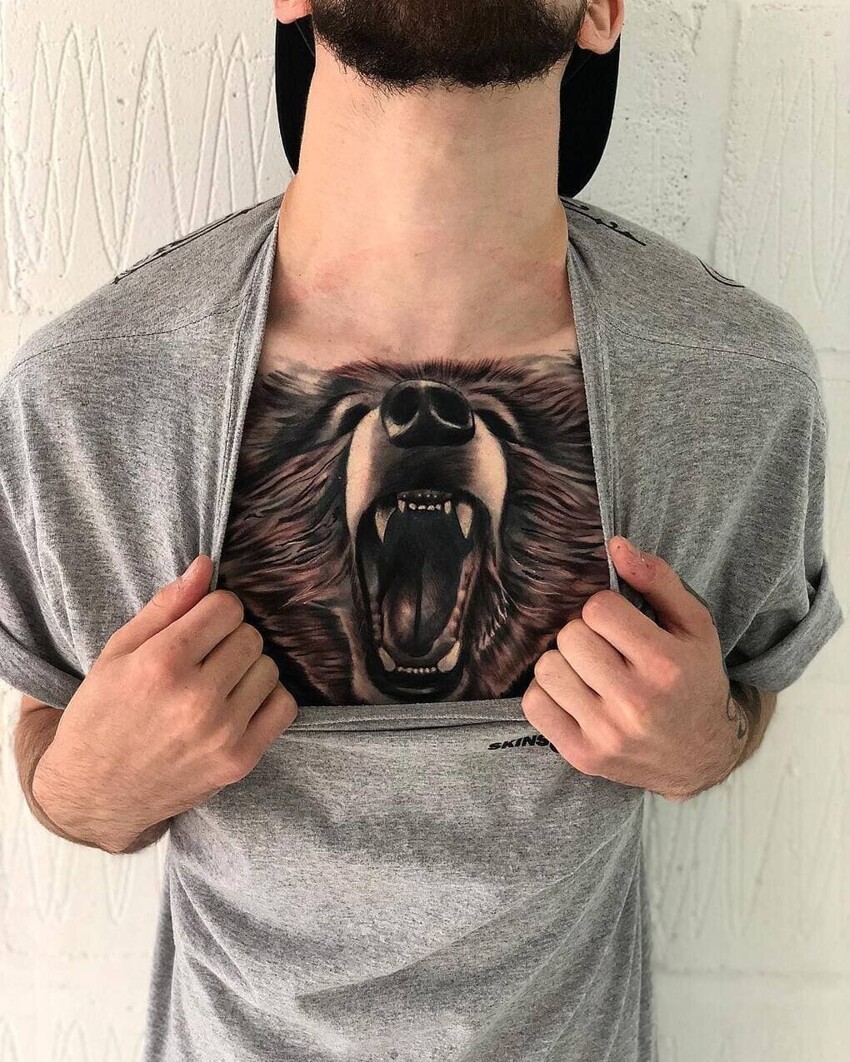 татуировки для мужчин с медведем на груди фото 52