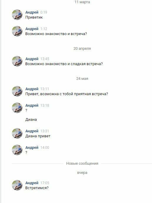 3. Андрей сначала предлагал просто встречу, а потом начал ходить с козырей - звал на сладкую и приятную аудиенцию