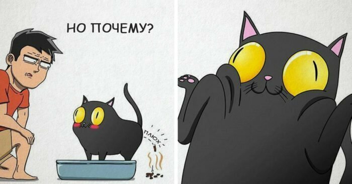 19 комиксов, которые демонстрируют, что жизнь с котом — это отдельная профессия