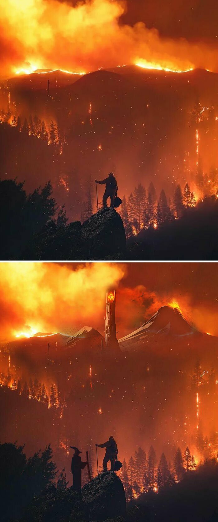 30. Пожарный на фоне огня во время калифорнийских пожаров 2018 года