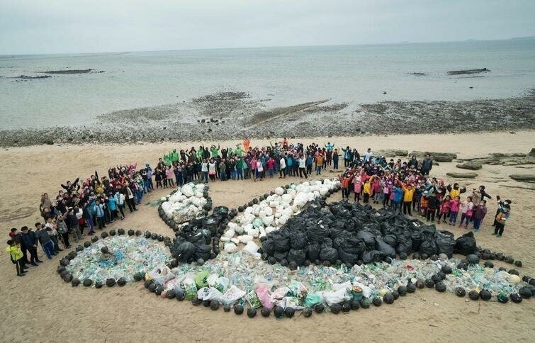 Черепаха из мусора, собранного на пляже