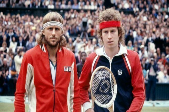 20. Великие теннисисты: Бьорн Борг и Джон Макинрой на финале "Уимблдона" в 1980 году. Один из величайших матчей в истории. Победа тогда досталась легендарному шведу