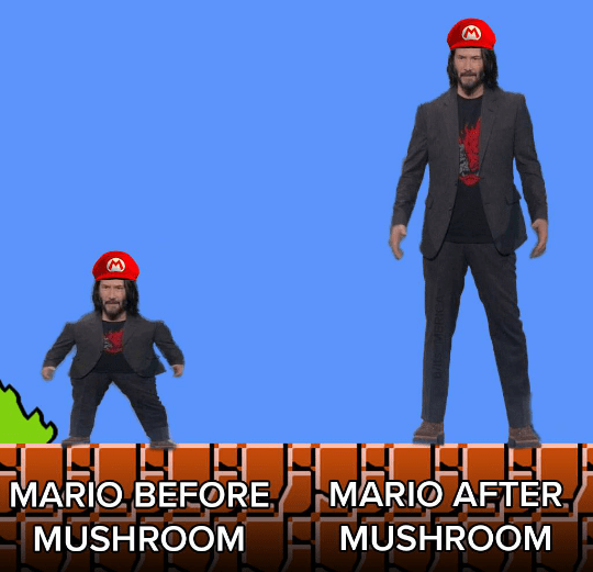 «Марио до гриба» — «Марио после гриба».