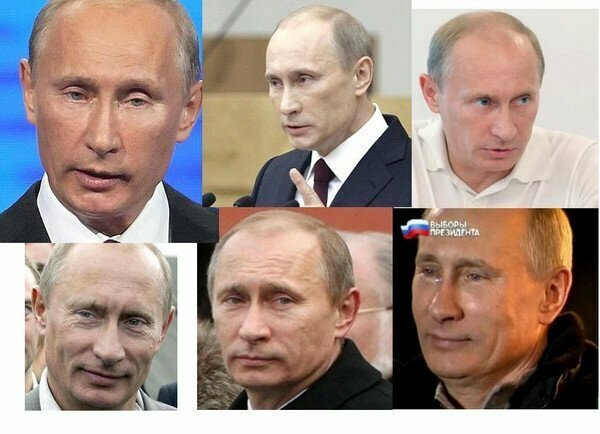 Если внимательно проанализировать фотографии и видео Путина — то можно насчитать даже 6 разных лиц. Всмотритесь в его внешность. 