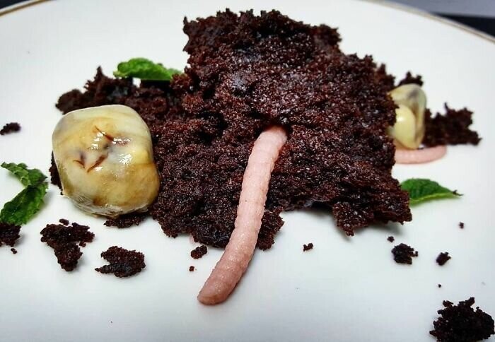 14. Влажный шоколадный торт, клубничное желе, шоколадный ганаш, мята