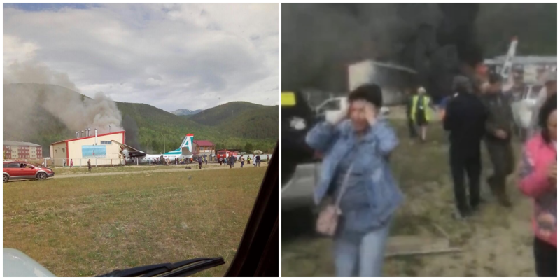 В Бурятии пассажирский самолёт приземлился за пределами ВПП, врезался в ангар и загорелся