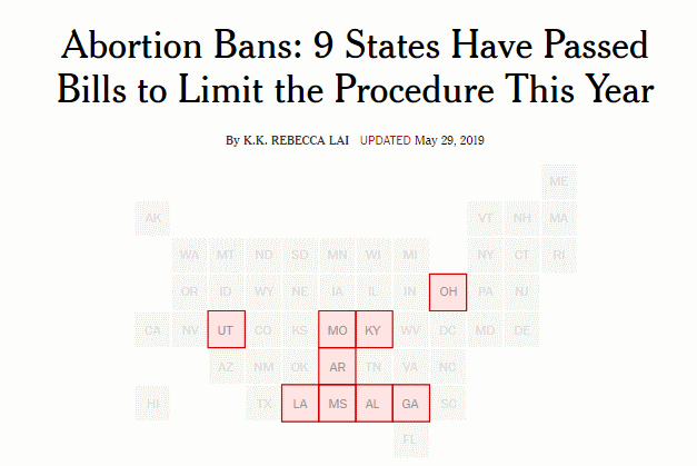 9 штатов в США, запретившие аборты в 2019-м