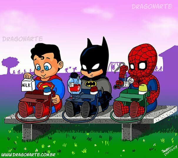 1. Школьные обеды Супермена, Бэтмена и Человека-Паука