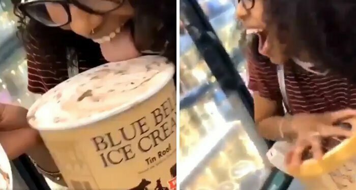 16. Девушка сняла видео, как лижет мороженое в супермаркете, закрывает и ставит обратно