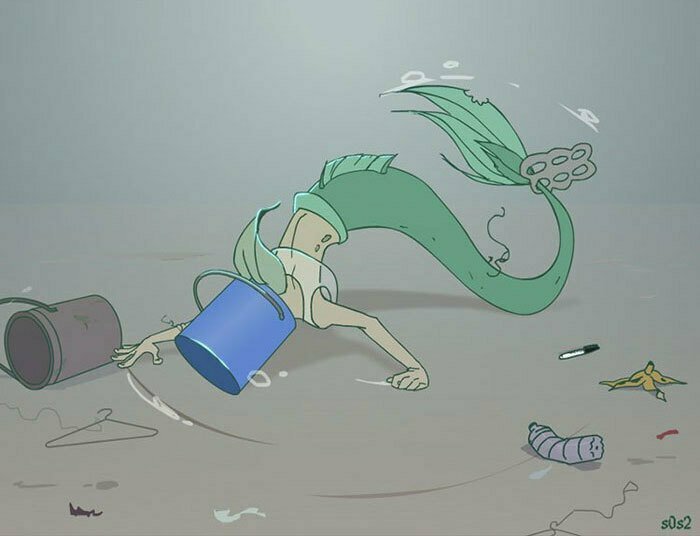 10 грустных иллюстраций о Русалочке, которая попала в загрязнённый океан