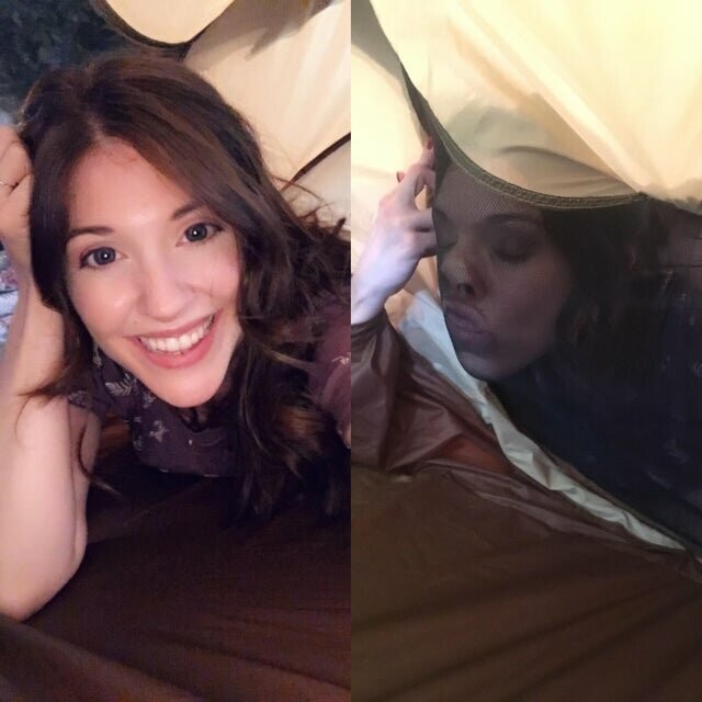 "Второе фото было сделано, когда я спала в палатке"